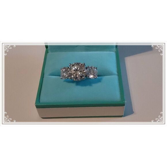 CERTIFIED 11 Ct Genuine Moissanite 3-Stone Past~Present~Future Engagement Ring 8 - Picture 1 of 15